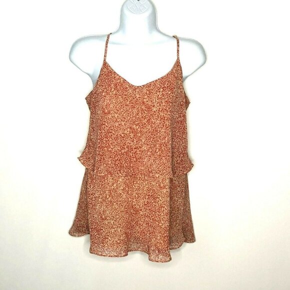 Cabi Womens‎ Size Small Ruffle Hem Tank Top Rust Floral Cami Summer Blouse - Picture 1 of 5